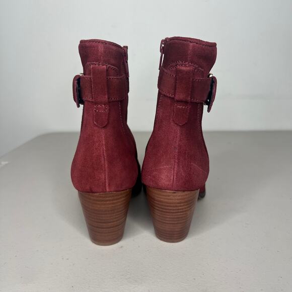 Diba Burgundy Red Buckle Leather Ankle Booties Size 8 - Picture 3 of 8